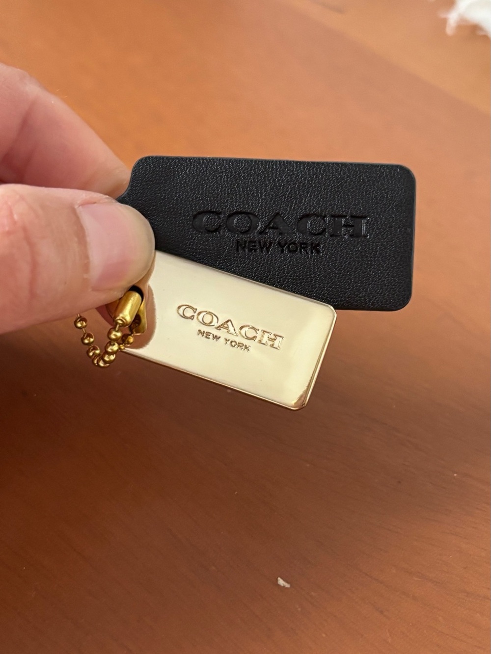 Coach Black Leather and Gold-Tone Metal Tag Keychain - Picture 2 of 6